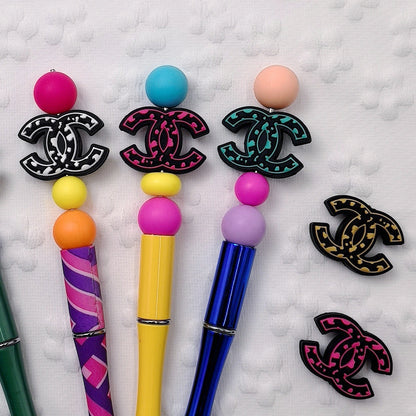 20Pcs Silicone Focal Beads Designer Interlocking C Logo Shape 3