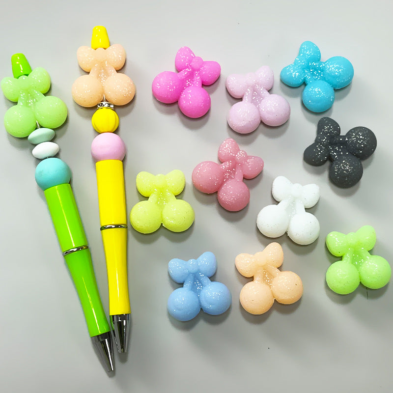 20Pcs Silicone 3D Focal Beads Cherry Glitter Solid Glow In The Dark 3