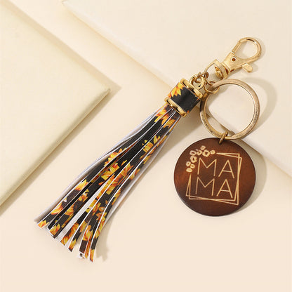 Western Wooden Mama Tassel Keychain Metal Accessory 3