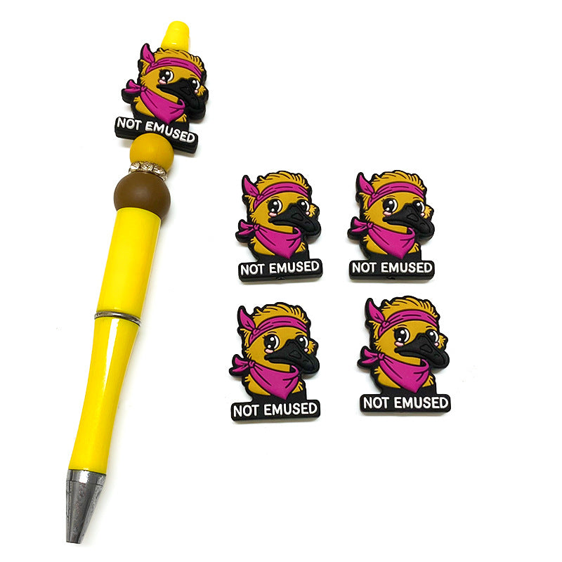 20Pcs Silicone Focal Beads Clown Duck Animal with Pink Bandana 4