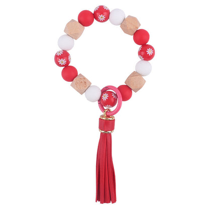 Daisy Silicone Bead Wristlet Keychain Tassel Charm 8