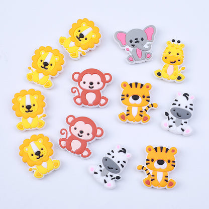 20pcs Silicone Focal Beads Animal Lion Tiger Elephant Monkey Zebra Giraffe Sitting Pose 3
