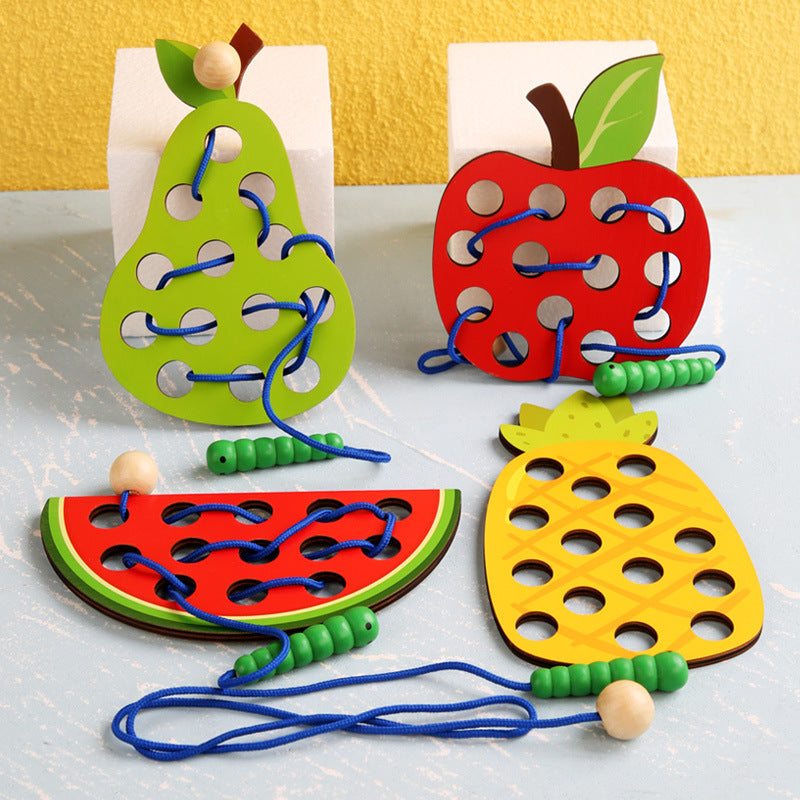 Wooden Montessori Toys Lacing Fruit Shapes Fine Motor Skills 4