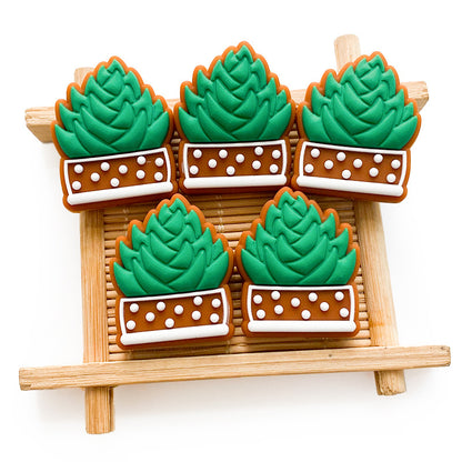 20pcs Silicone Focal Beads Plant Potted Succulent Design 3