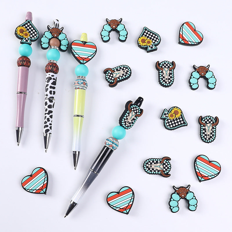 20Pcs Silicone Focal Beads Turquoise Daisy Cattle Head Arch Design 3