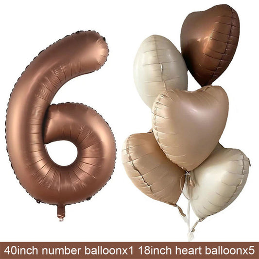 Vintage Number 6 Foil Balloon with Heart Foil Balloons Party Decoration 40 Inch