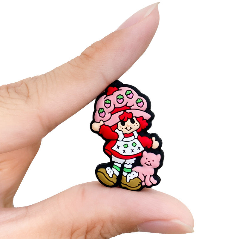 20Pcs Silicone Focal Beads Girl with Strawberry Hat and Pink Cat 5