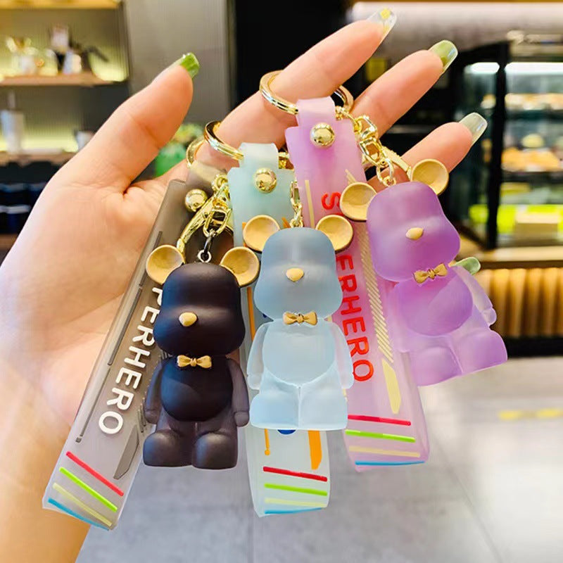 Crystal Bear Silicone Bead Keychain with Bow Tie Charm