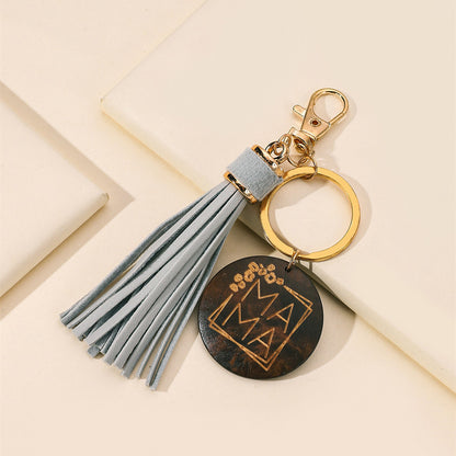 Western Wooden Mama Tassel Keychain Metal Accessory 6