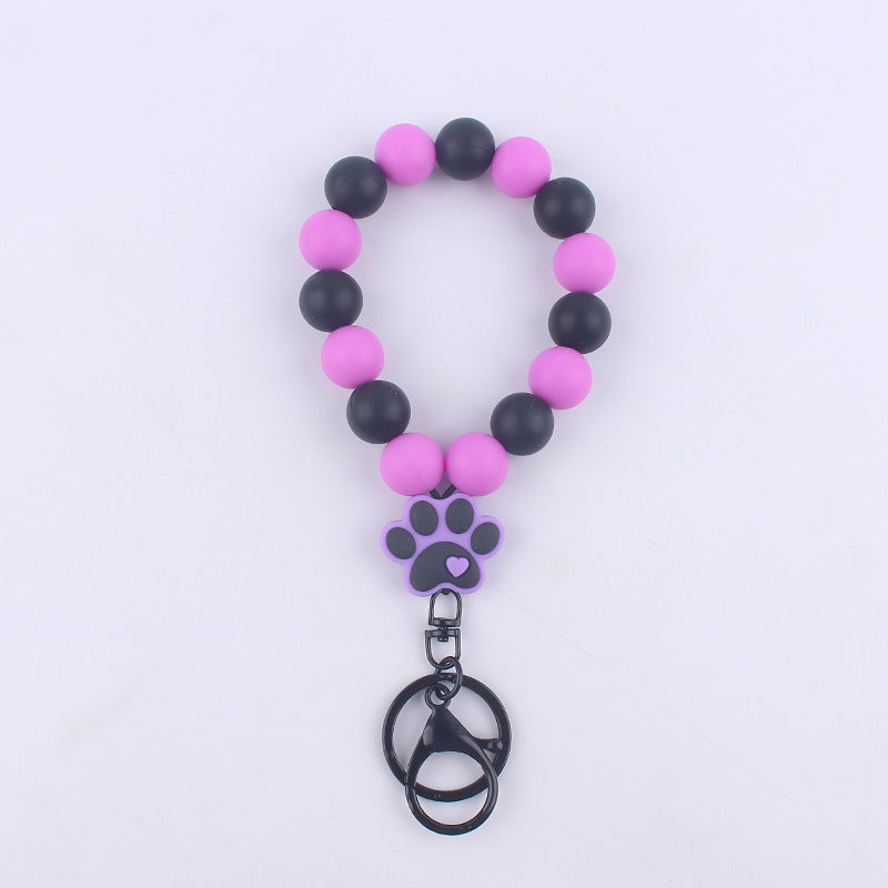 Dog Claw Silicone Bead Wristlet Keychain with Paw Charm 7