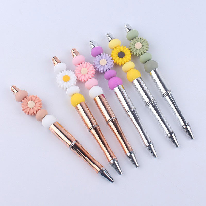 Daisy Flower Silicone Beaded Pens Colorful Handmade Gift