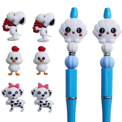 20Pcs Silicone 3D Focal Beads White Dog Holding Red Flower Shell Topper