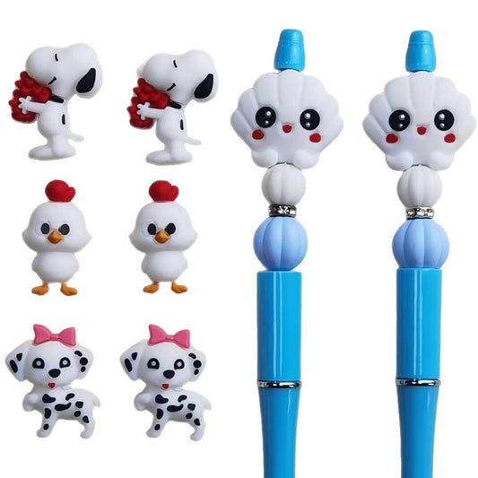 20Pcs Silicone 3D Focal Beads White Dog Holding Red Flower Shell Topper