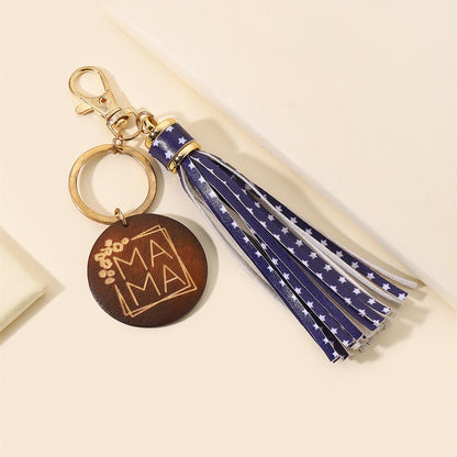 Western Wooden Mama Tassel Keychain Metal Accessory 16