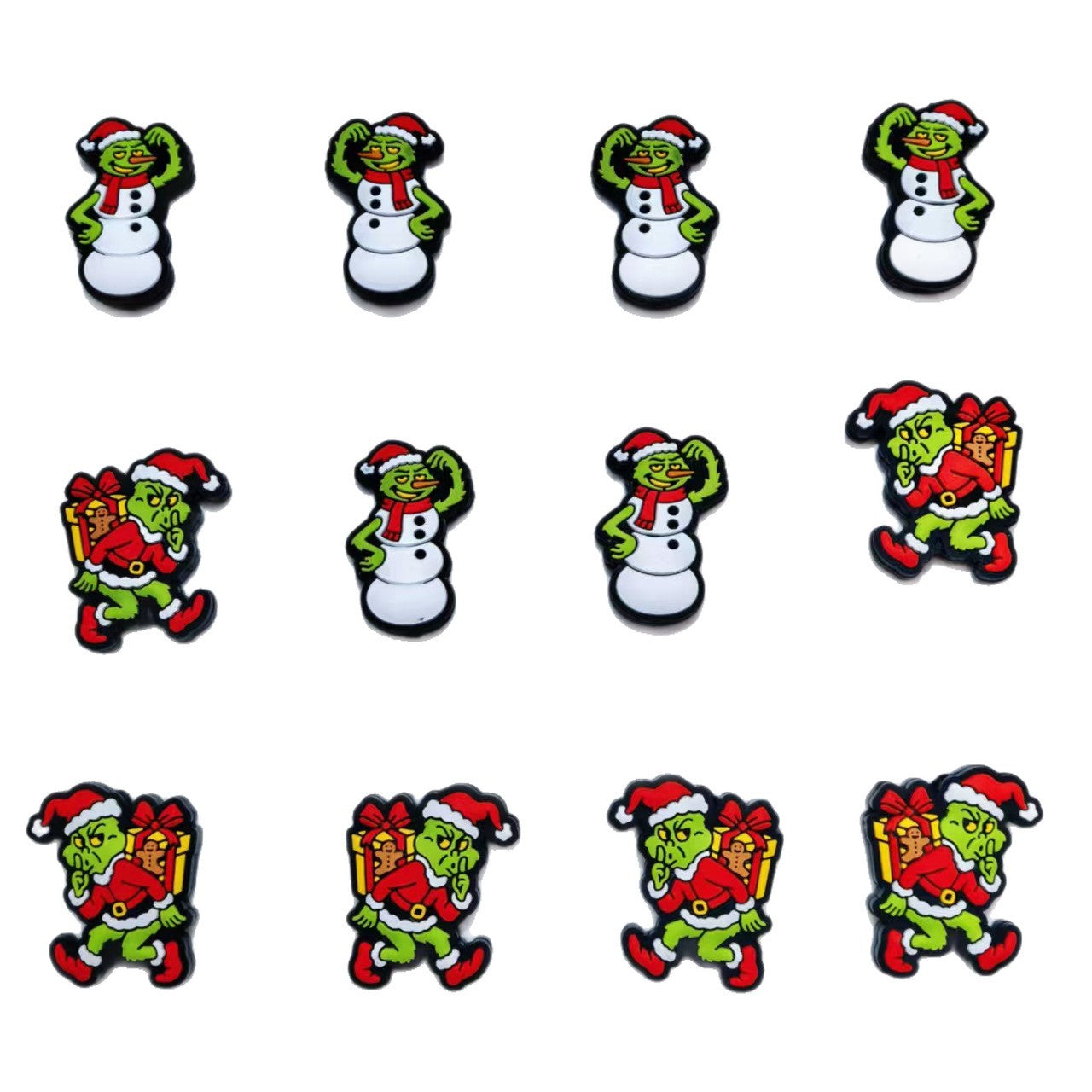 20Pcs Silicone Focal Beads Green Furry Character Scowling Face with Santa Hat 5