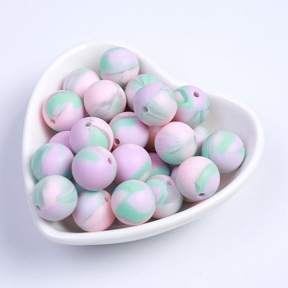 20pcs 15mm Candy Color Tie Dye Silicone Beads Multi Color 4