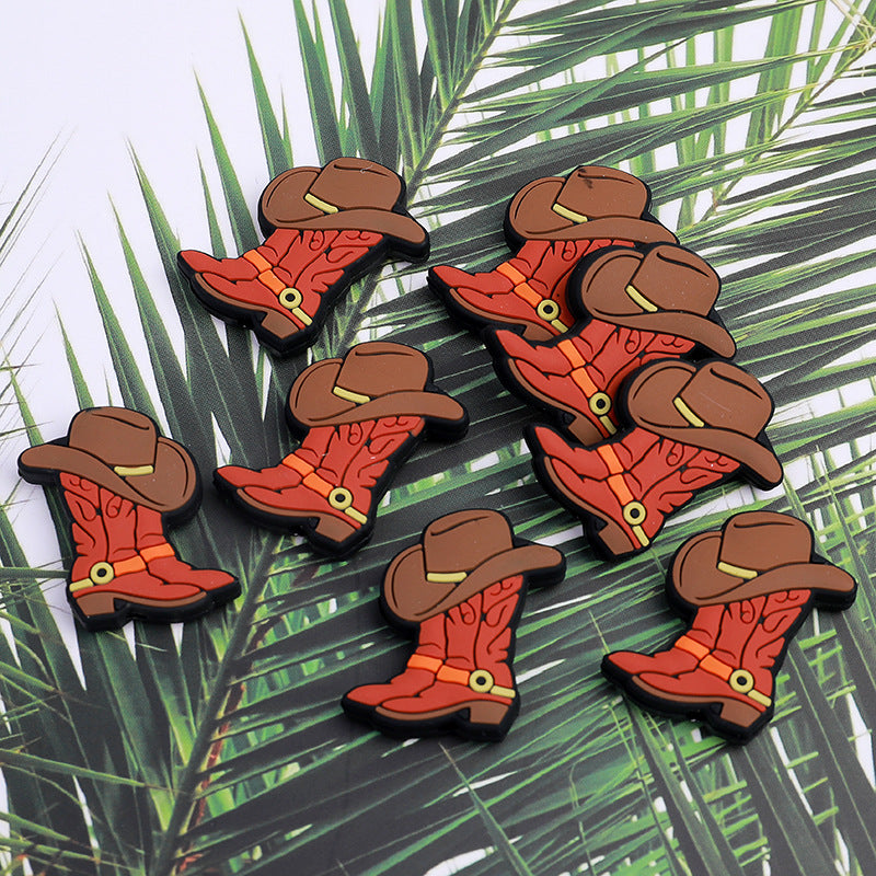 20Pcs Silicone Focal Beads Brown Cowboy Boots with Hat 3