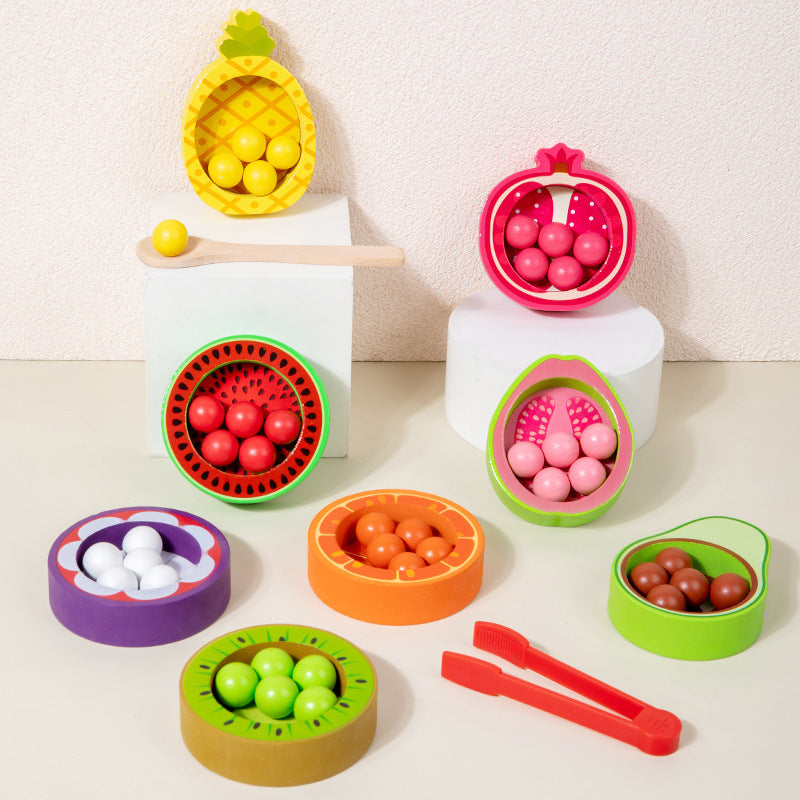 Wooden Montessori Toys Fruit Counting Color Sorting Cups 3