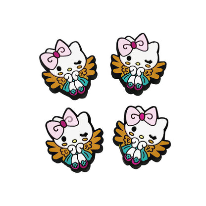 Silicone Focal Beads White Cat No Mouth Pink Bow Holding Wings