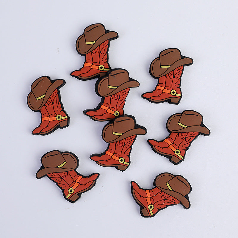 20Pcs Silicone Focal Beads Brown Cowboy Boots with Hat