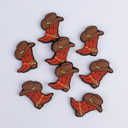 20Pcs Silicone Focal Beads Brown Cowboy Boots with Hat