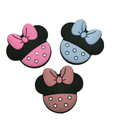 20pcs Silicone Focal Beads Round Ear Mouse Character with Bow