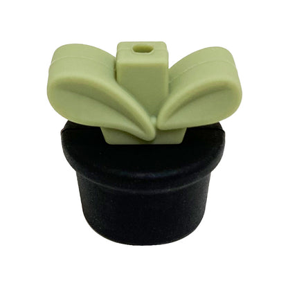 20Pcs Silicone 3D Focal Beads Flowerpot Grass With Leaf Detail 25