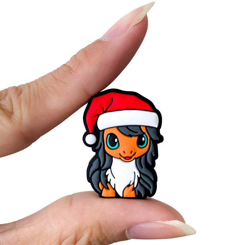 20Pcs Silicone Focal Beads Christmas Pony Wearing Santa Hat 5