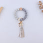 Leopard Print Silicone Bead Wristlet Keychain PU Tassel Charm 18