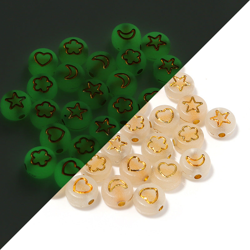 100 Pack Glow In The Dark Flat Round Letter Heart Acrylic Beads Bracelet Accessories 18