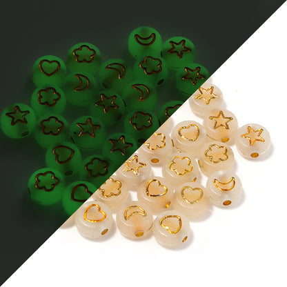 100 Pack Glow In The Dark Flat Round Letter Heart Acrylic Beads Bracelet Accessories 18