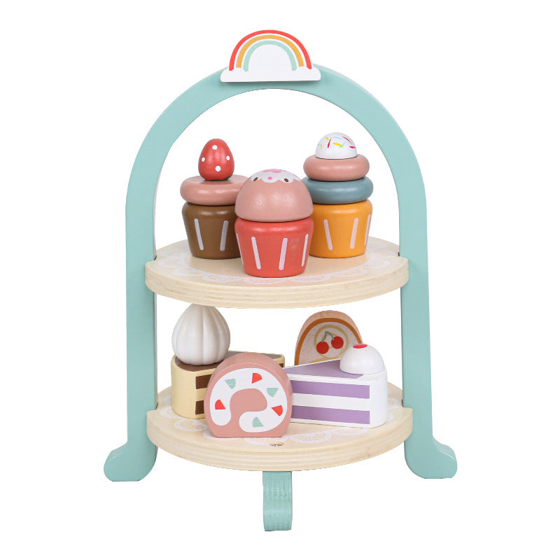 Wooden Montessori Toys Simulation Cake Afternoon Tea Set