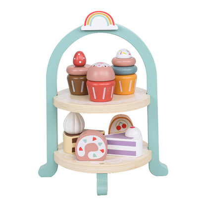 Wooden Montessori Toys Simulation Cake Afternoon Tea Set