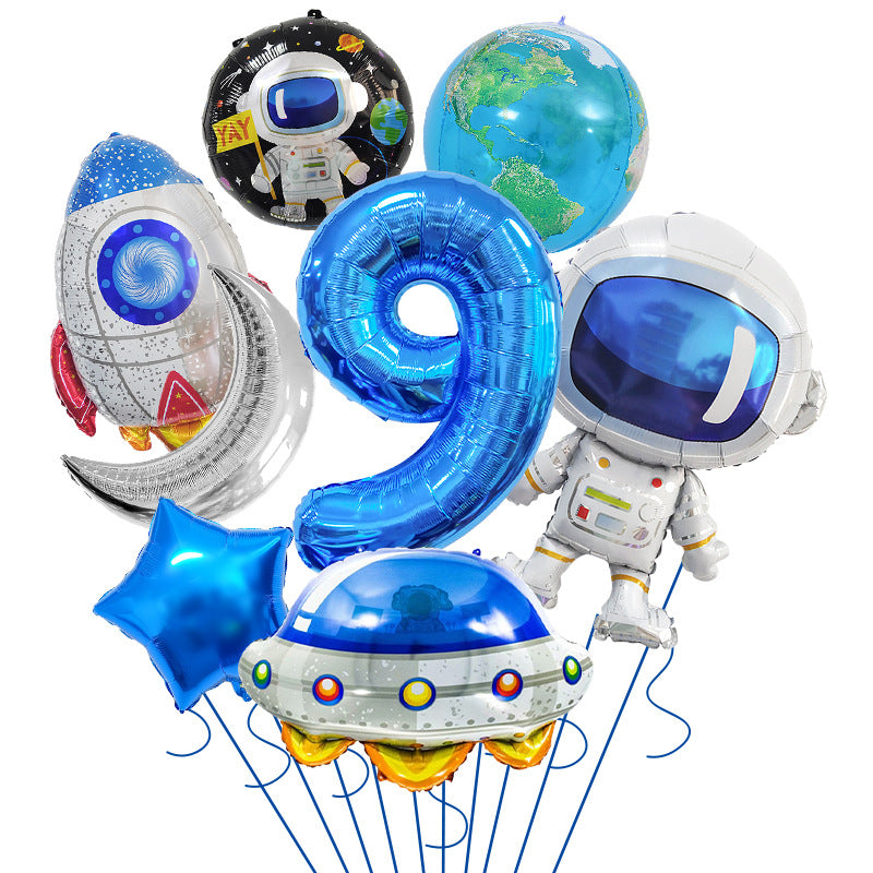 Space Theme Astronaut Rocket Spaceship Foil Balloon Set 12