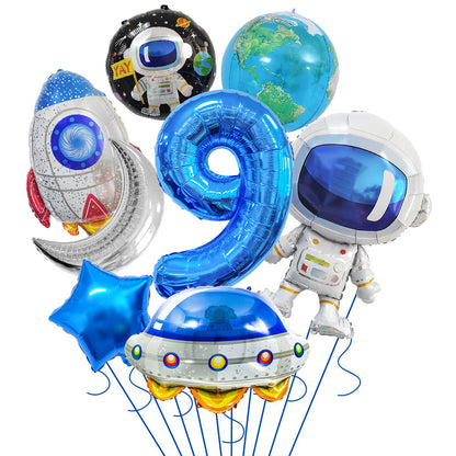 Space Theme Astronaut Rocket Spaceship Foil Balloon Set 12