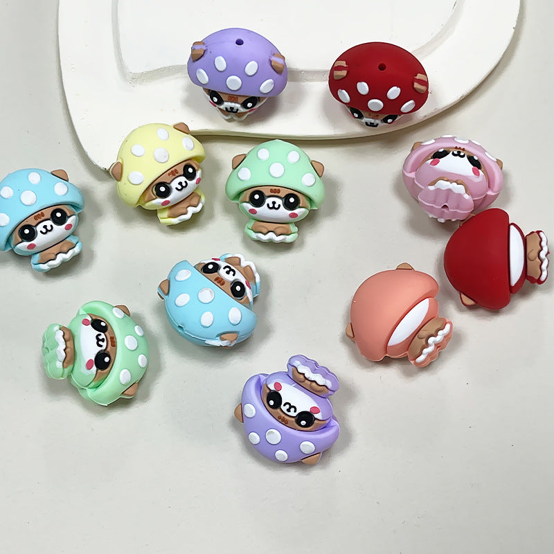 20Pcs Silicone 3D Focal Beads Macaron Colored Mushroom Face Sitting Pose 2