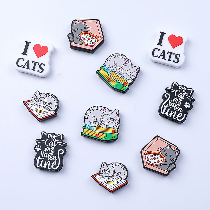 Silicone Focal Beads Cat Theme I Love Cats Text Design 3
