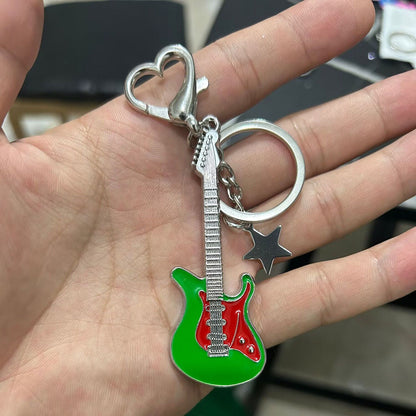 Guitar Five-Pointed Star Zinc Alloy Keychain with Heart Charm 23