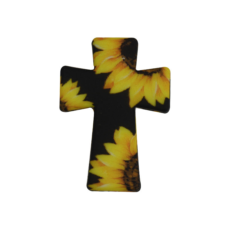 20pcs Silicone Focal Beads Printed Cross With Varied Color Patterns 4