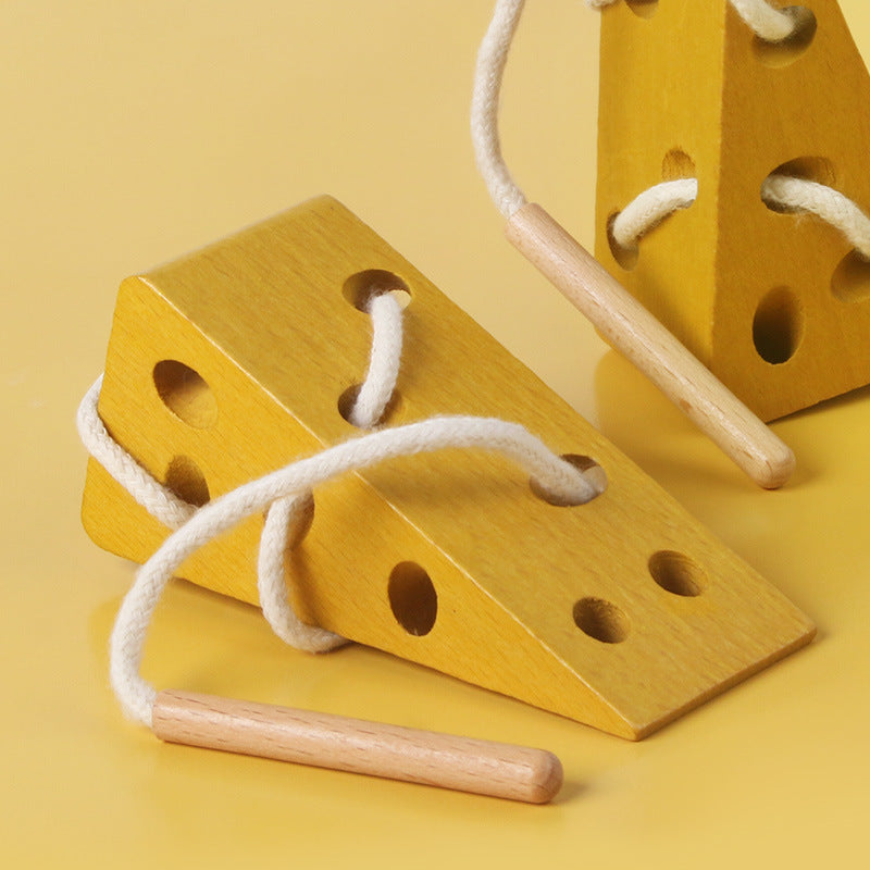 Wooden Cheese Threading Montessori Toys for Toddlers 11 x 5 x 4.5CM 3