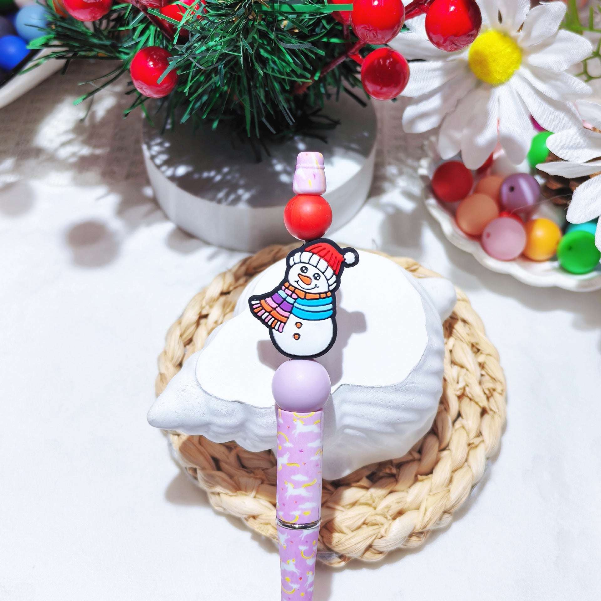 20Pcs Silicone Focal Beads Christmas Snowman Wearing Scarf 6