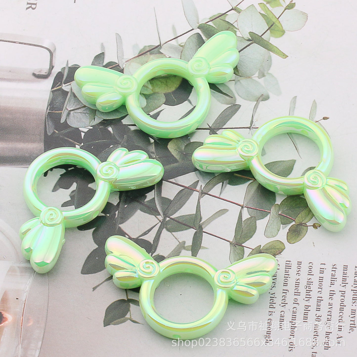 2Pcs 25x46mm Sakura Angel Wings Acrylic Beads UV Finish Color Plated 25