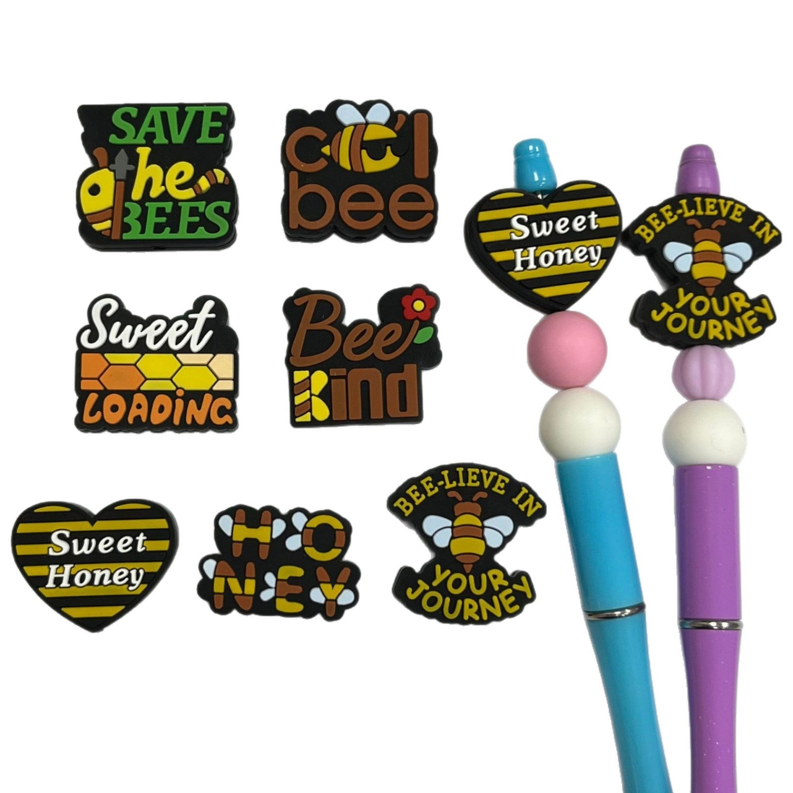 20pcs Silicone Focal Beads Glow In The Dark Animal Bee With Printed Text