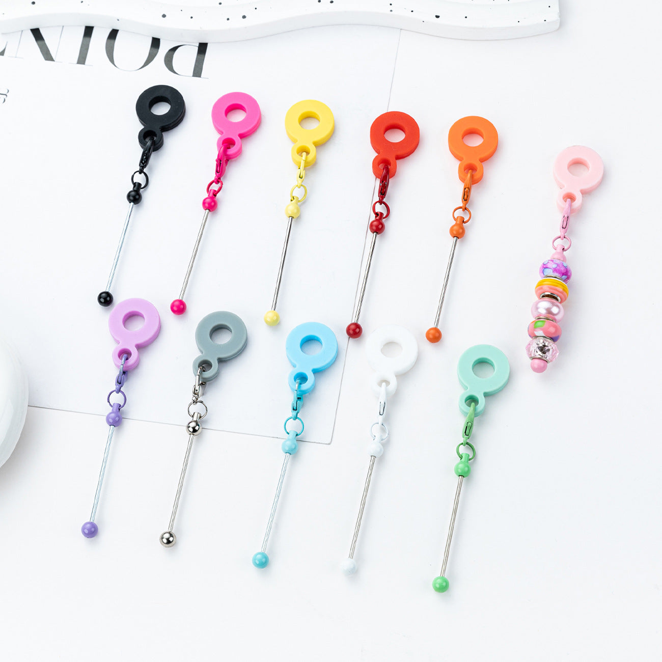 Beadable Tumbler Straw Holder Silicone DIY Accessory with Keychain Bar