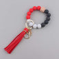Leather PU Tassel Silicone Bead Wristlet Keychain 14