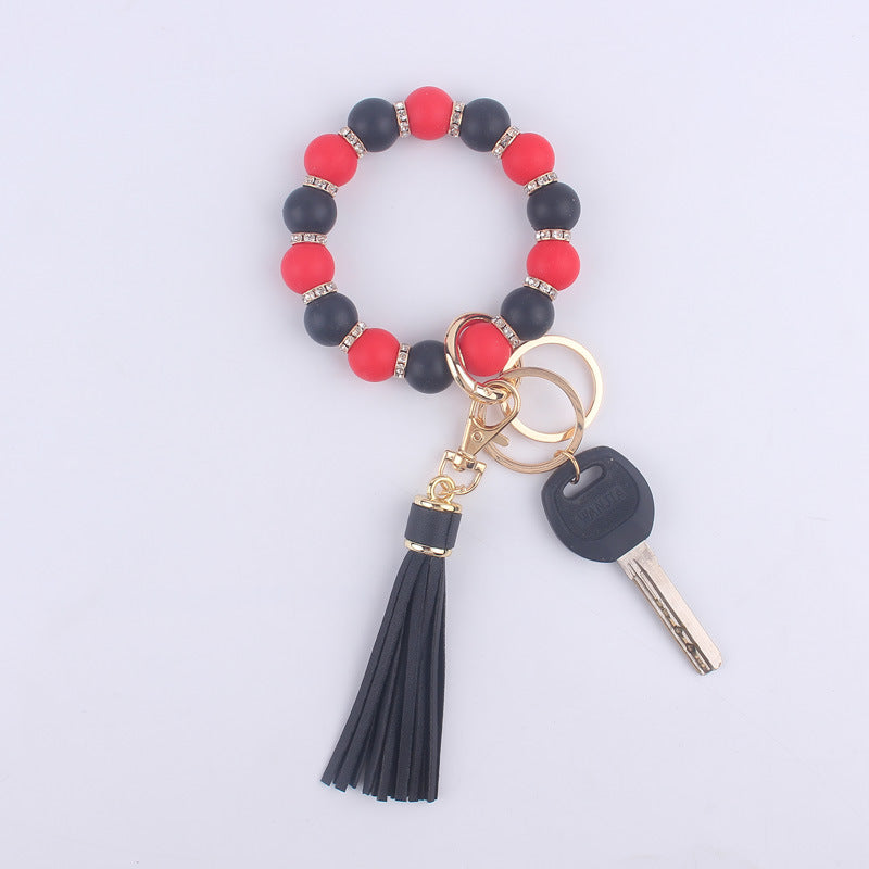 Tassel Silicone Bead Wristlet Keychain with Spacer Beads 8
