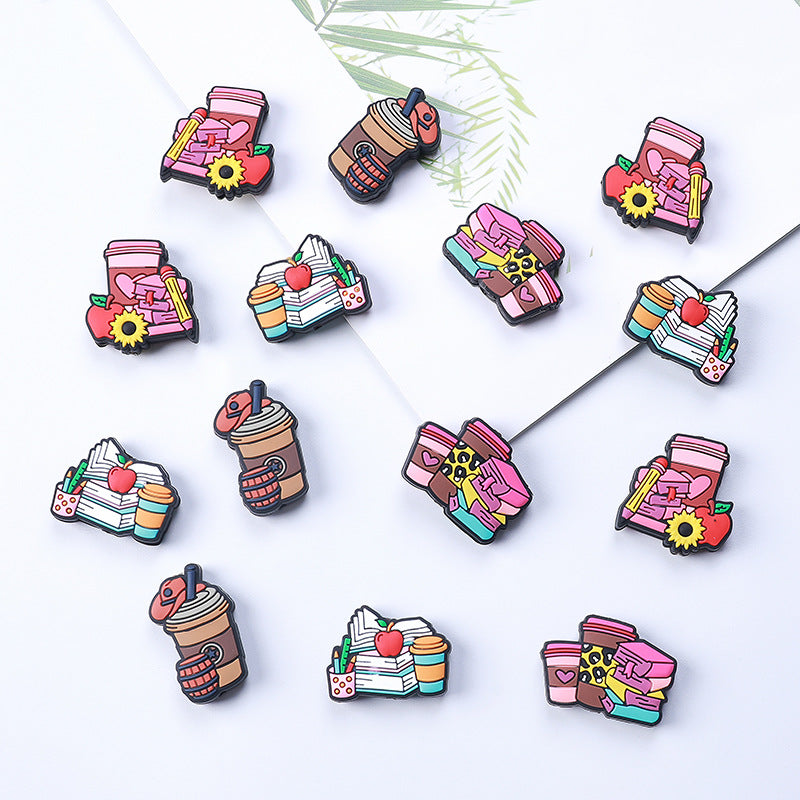 20Pcs Silicone Focal Beads Coffee Sunflower Apple Book Design 2