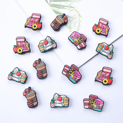 20Pcs Silicone Focal Beads Coffee Sunflower Apple Book Design 2