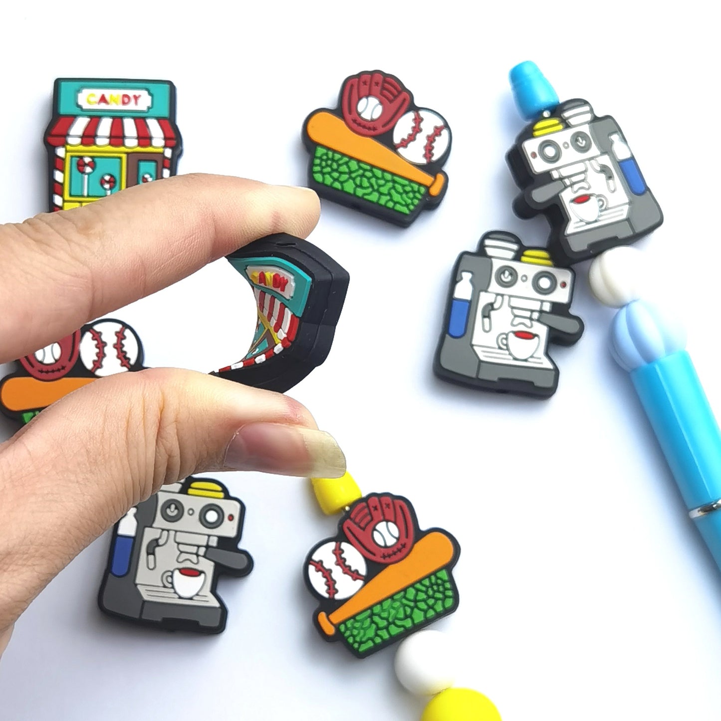 20Pcs Silicone Focal Beads Cartoon Creative Candy Baseball Holding Bat and Balls 3