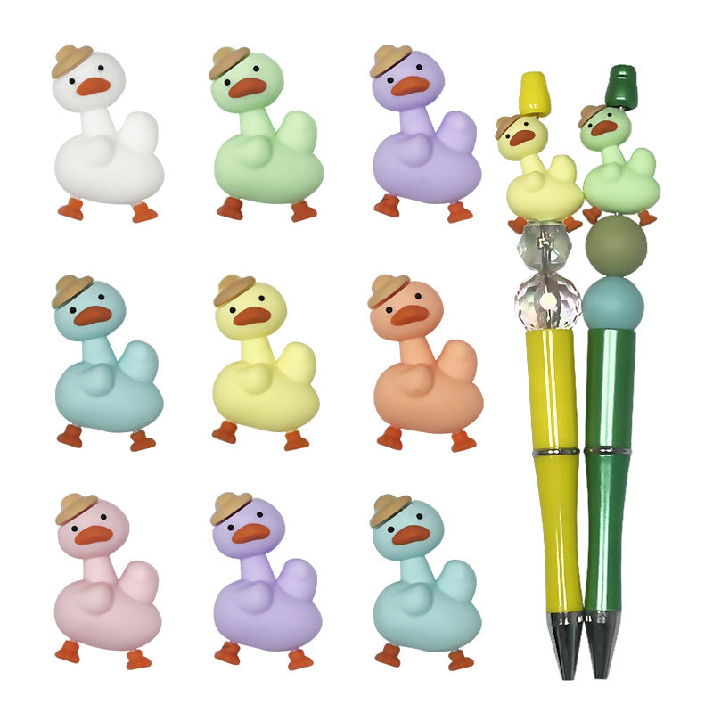 20Pcs Silicone 3D Focal Beads Macaroon Color Duck Wearing Hat